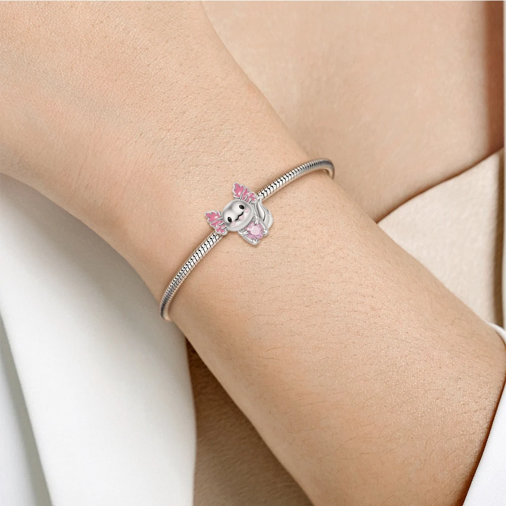 ChimS925-Pendentif en forme d'animaux mignons en argent pour femme, perles de diamant en forme de cœur, bracelet de personnalité bricolage, cadeau de fête