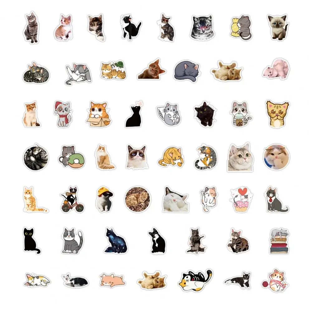 

Long-lasting 100Pcs/Bag Unique Creative Cat Graffiti Sticker PVC Cat Sticker Various Patterns for Teens