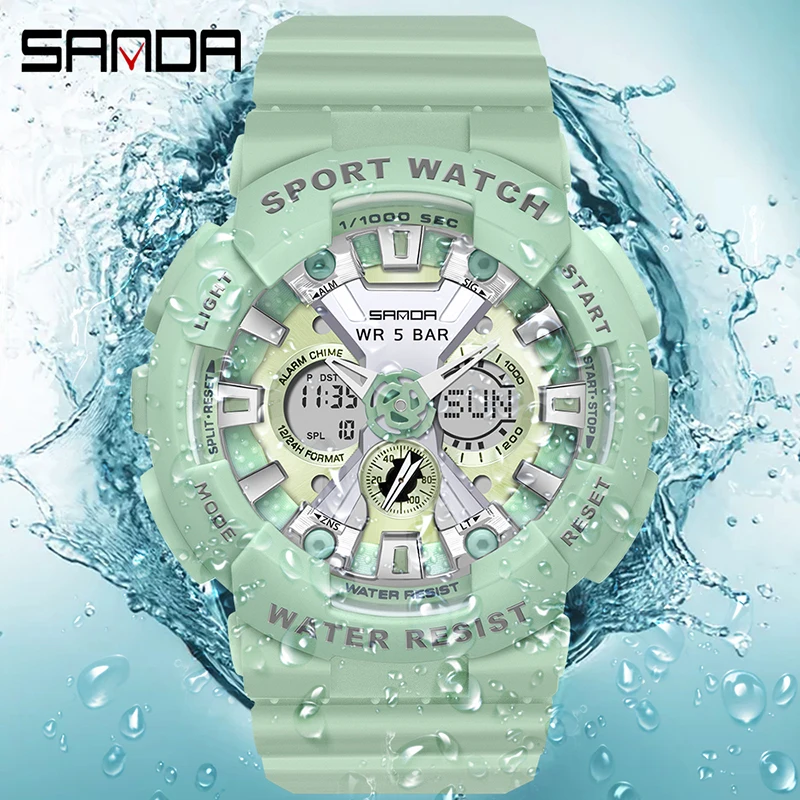 SANDA Women Watch Outdoor Sports Multifunctional Dual Display Watch 2023 New HD LED Digital Watch Timer Alarm Clock Reloj Mujer
