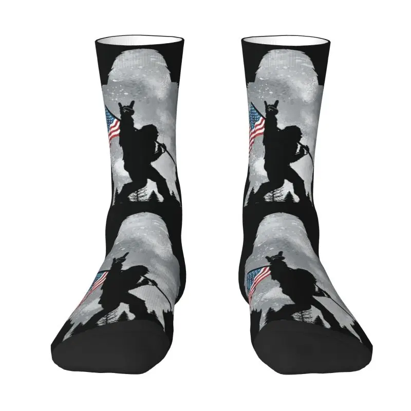 

Funny Bigfoot American Flag Mens Crew Socks Unisex Cool 3D Printing Dress Socks