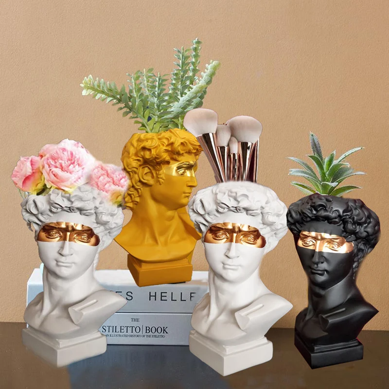 

Northern Europe Resin Vase Home Decoration Flower Pot Pen Holder Makeup Brush Storage Box European Head Sculpture Model