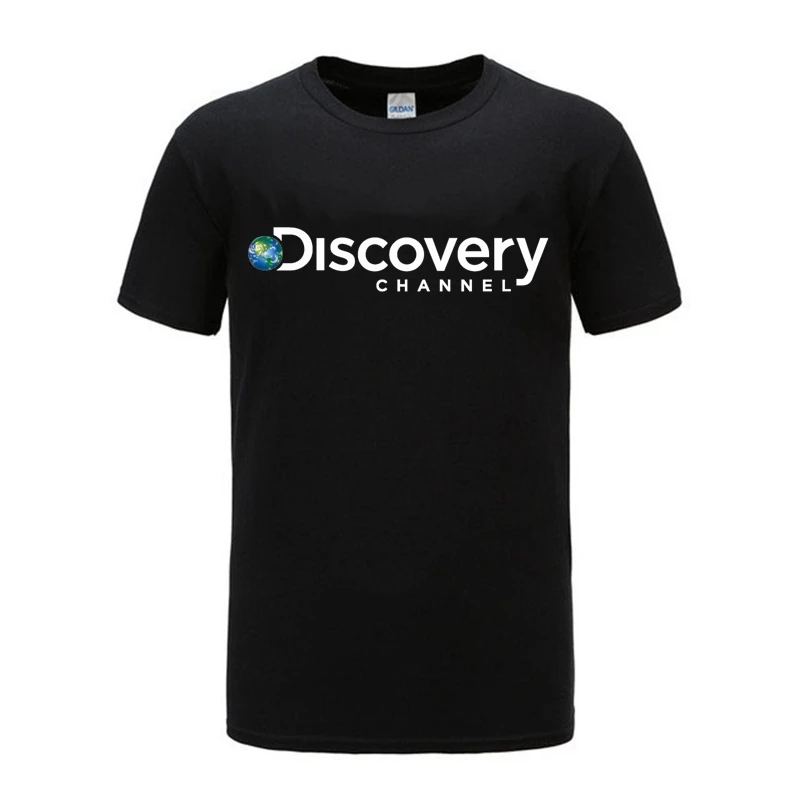

Хлопковая черная футболка, модный крутой Топ, Мужская Новая Летняя мужская футболка с логотипом Discovery Channel, черные топы, Прямая поставка