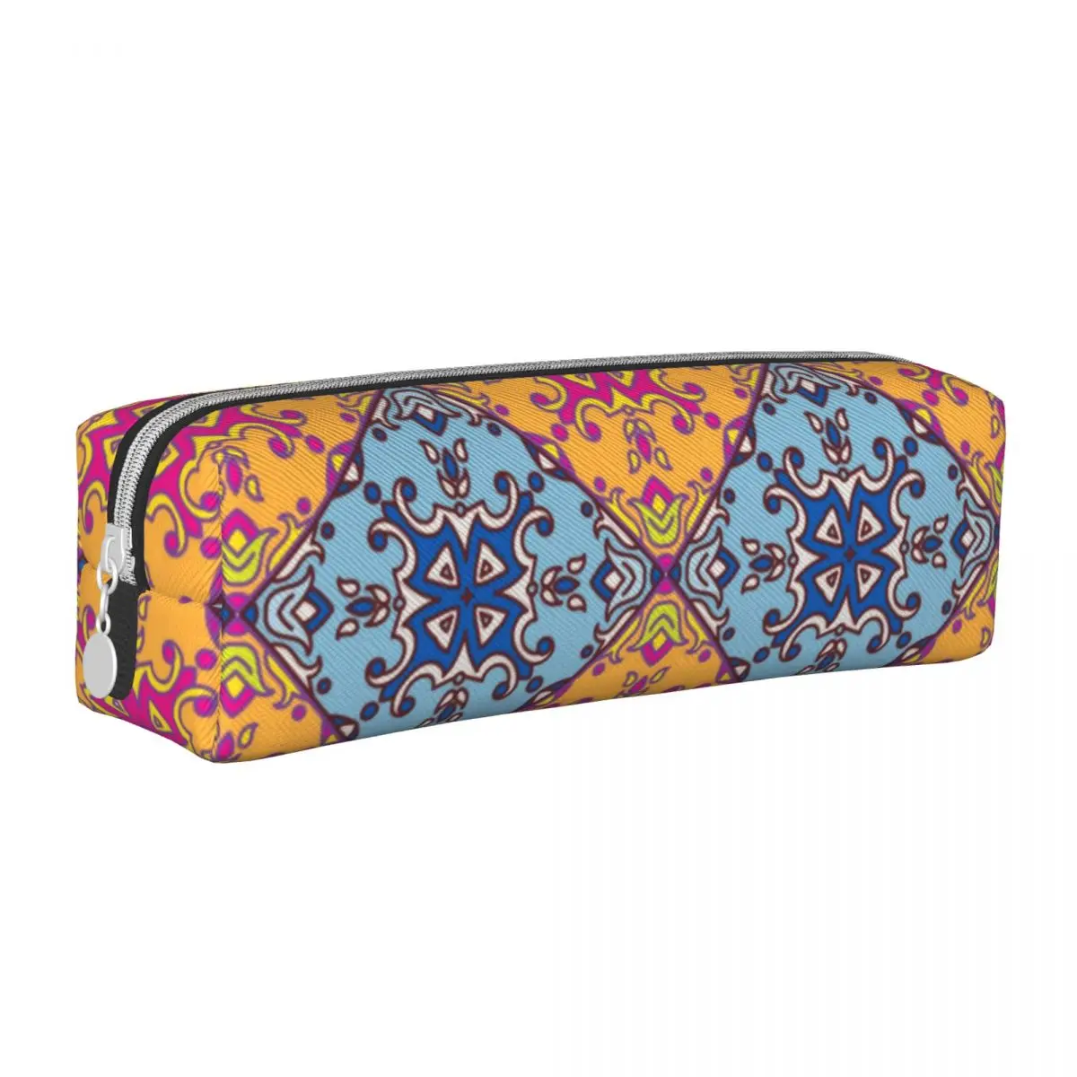 

Retro Tribal Square Pencil Case Ethnic Floral Print Cute Leather Pencil Box University For Teens Zipper Pen Organizer