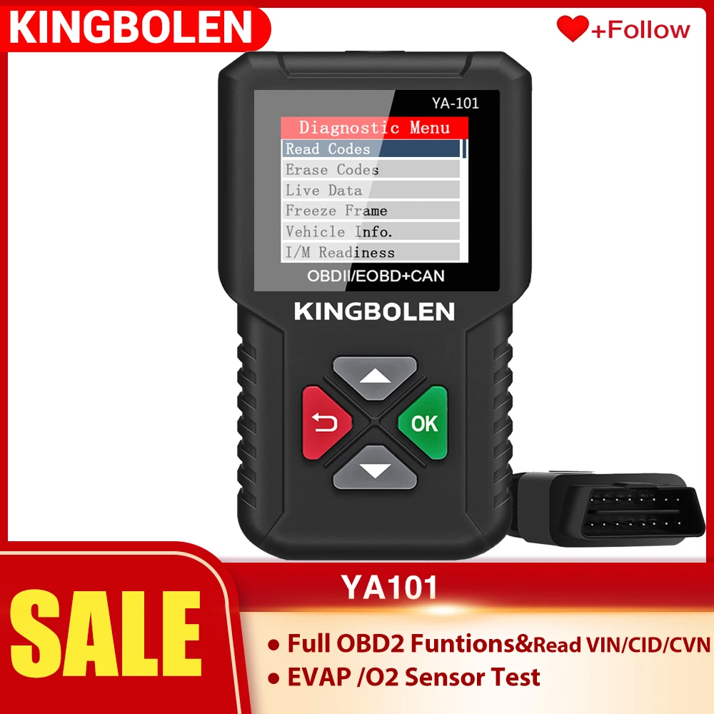 

KINGBOLEN YA101 OBD2 Scanner Auto Diagnostic Tools OBDII EOBD Code Reader KW310 For 12V Car DiagnosIs Russian Language PK Elm327