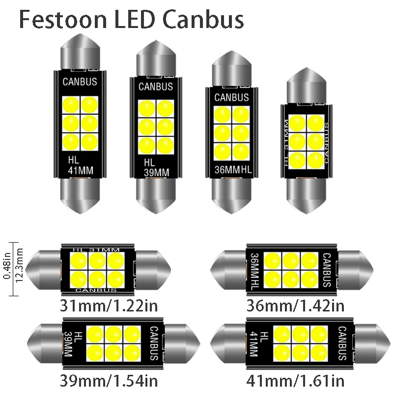 

2pcs 3030 Festoon 31mm 36mm 39mm 41/42mm C5W Led Bulb CANBUS C10W Dome Reading Lamp Car Beleuchtung Interior License Plate Light