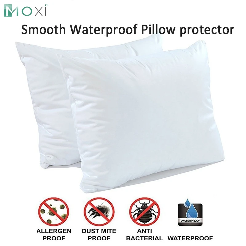 Smooth Waterproof Pillow Cover For Pillow Case Protector Allergy Pillow Case Anti Mites Bedbug Proof Zipper All Sizes 1Pc