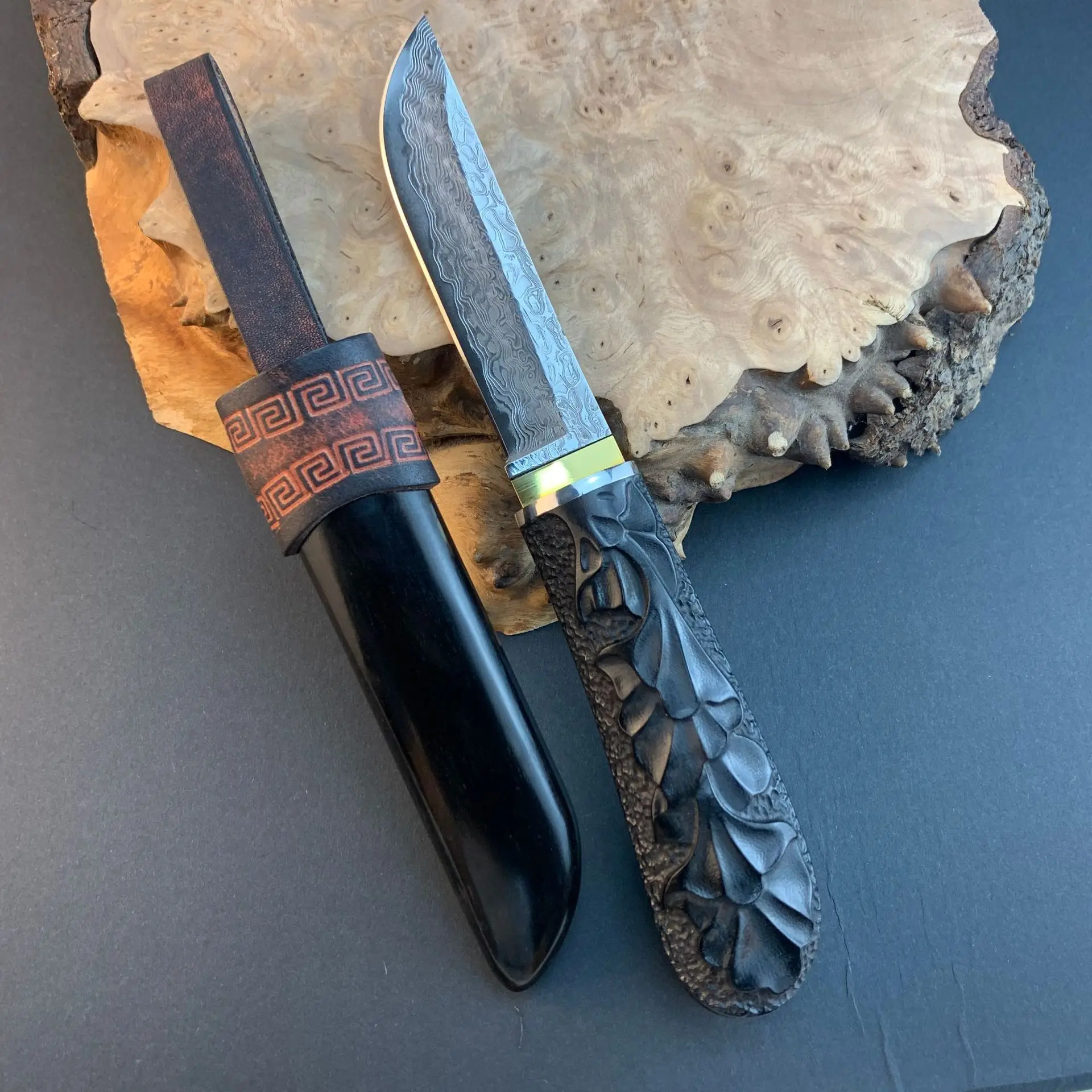 Нож из дамасской стали с фиксированным лезвием VG10 черное дерево ручка для резьбы
