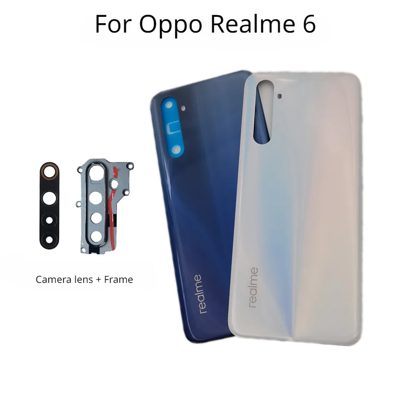 

Новая задняя крышка для Oppo Realme 6 RMX2001 Крышка батарейного отсека задняя панель детали для замены с объективом камеры