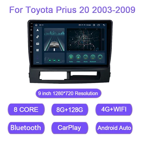 Автомагнитола для Toyota Prius 20 2003-2009, автомобильный мультимедийный плеер, автомобильный Gps-навигатор, Android 12,0, Восьмиядерный процессор, 6 + 128G QLED 1280*720