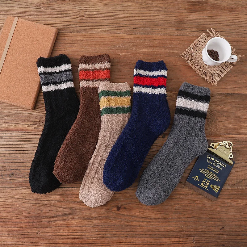 

Peonfly Thicken Winter Men Socks Harajuku Embroidery Cartoon Pictures Stripe Fawn Soft Home Room Floor Meias Christmas Gift