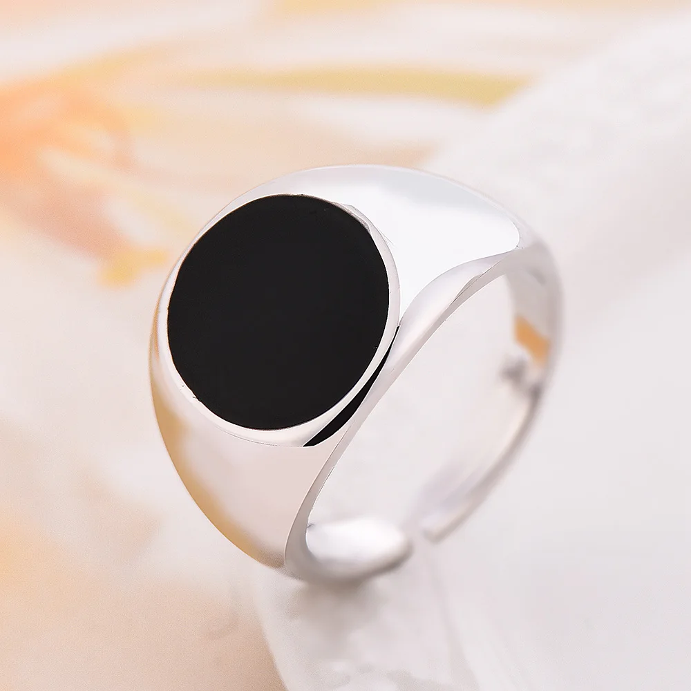 

Black Drop Oil White Gold Plating Jewlery Rings Open Ring Adjustable Couple Rings