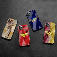 wonder woman superhero phone case tempered glass for iphone 13 12 mini 11 pro xr xs max 8 x 7 plus se 2020 cover
