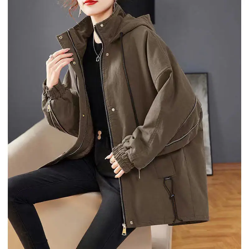 New Winter Women's Jacket Fur Lined Coat Loose Hooded Parkas Warm High End Luxury Designer Clothing Long Sleeve Tops