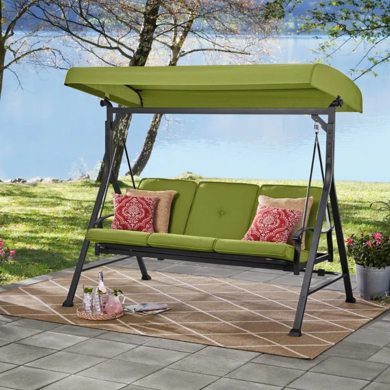 

Mainstays Belden Park 3 Person Convertible Daybed Outdoor Steel Porch Swing with Canopy- Green