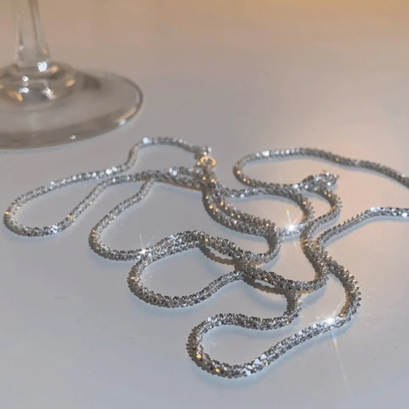 

New Classic Silver Necklace Gypsophila Plain Women Clavicle Chains Neck Collar Necks Chain Sparkling Torsion Jewelry