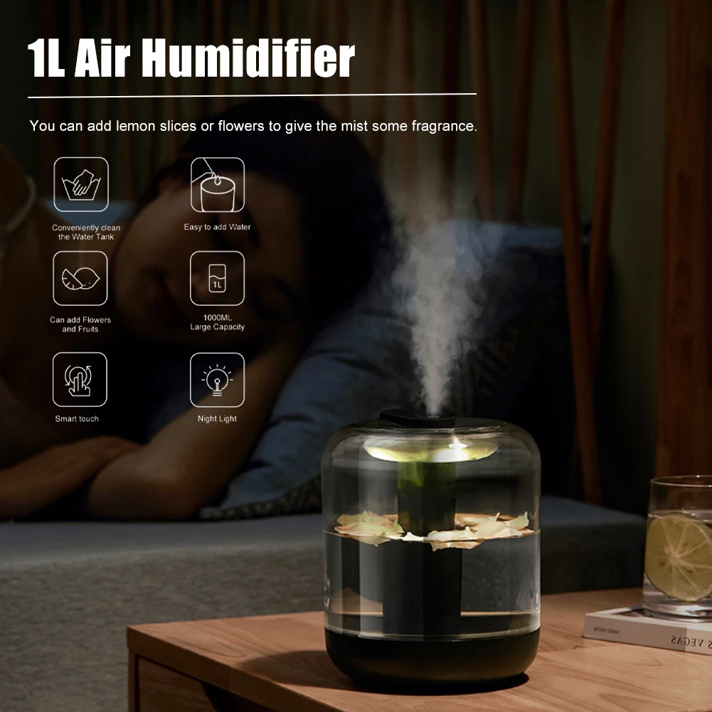 

Portable 1L Household Air Humidifier Aroma Oil Diffuser Bedroom Car USB Cool Mist Sprayer LED Night Lamp Humificador