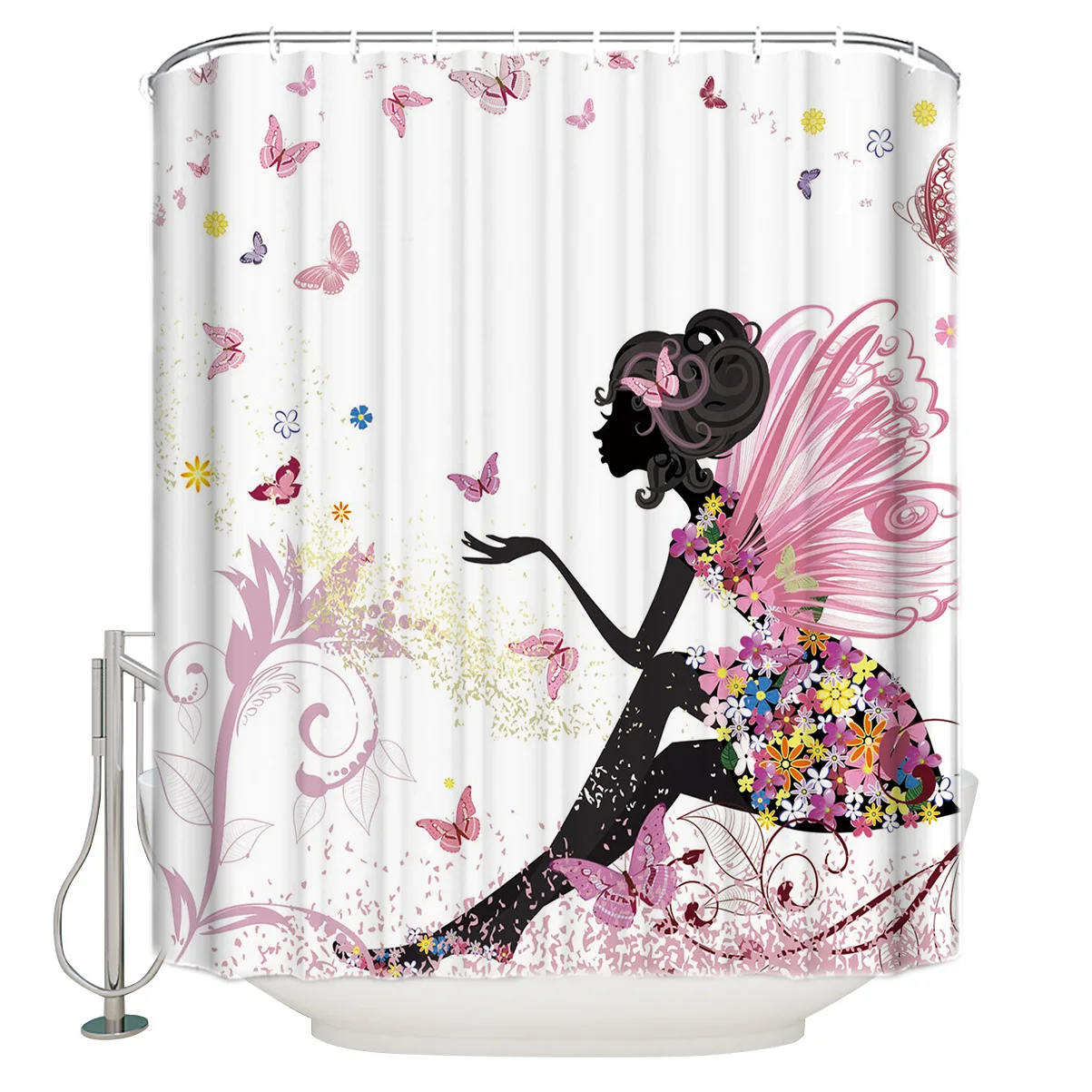 

African Girl Butterfly Cartoon Shower Curtain High Quality Bath Waterproof Mildew Resistant Fabric Toilet Decor Shower Curtains