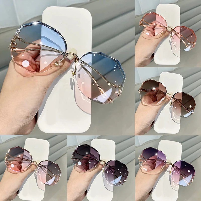 

Round Rimless Sunglasses Women Luxury Trimming Gradient Shades Sun Glasses Female Metal Framless Vintage Ladies Eyewear
