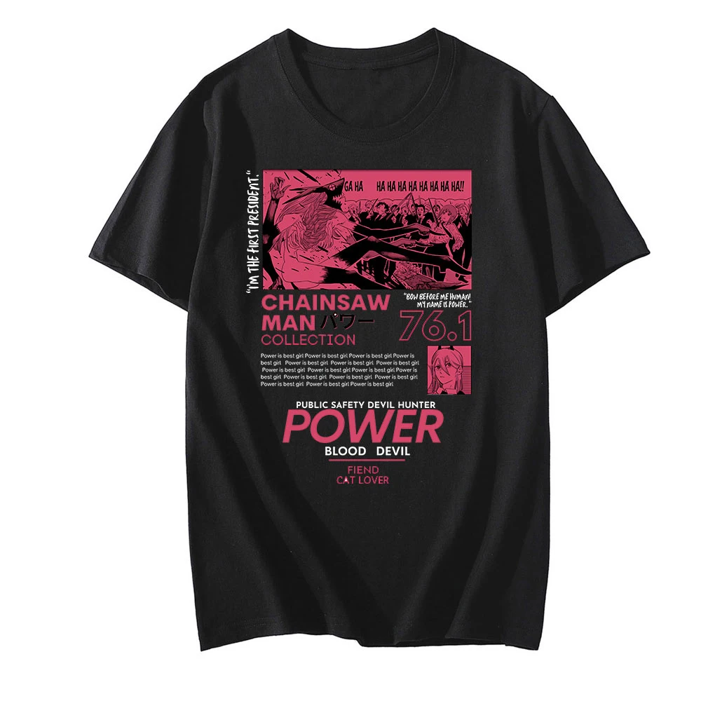 

Chainsaw Man T-Shirts Anime Manga Power Print Streetwear Men Women Fashion Oversized T Shirt Pure Cotton Harajuku Male Tees Tops