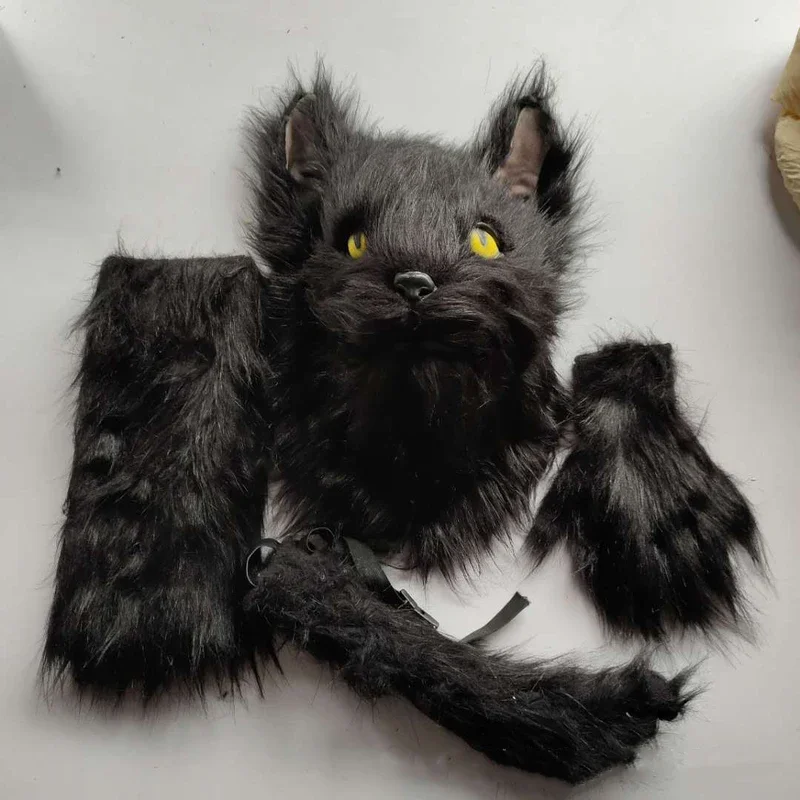 Латексная Маска для косплея с мехом черного кота страшный шлем Забавный костюм