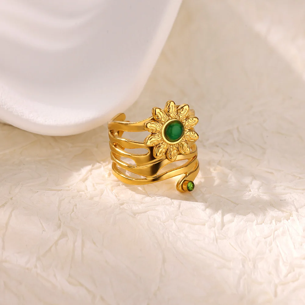 Женское Открытое кольцо из нержавеющей стали с подсолнухом