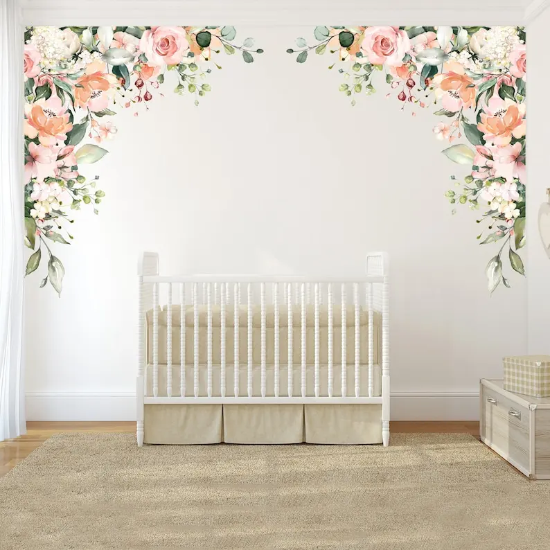 

Rose Garden QUINN'S CORNERS Wall Decal Flowers Pink Peonies & Blooms Wall Mural Watercolor Flower Blossoms Removable