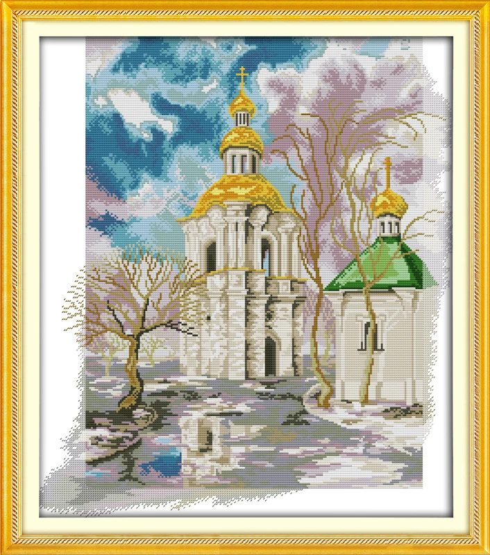 

Joy Sunday Pre-printed Cross Stitch Kit Easy Pattern Aida Stamped Fabric Embroidery Set- Winter Castle