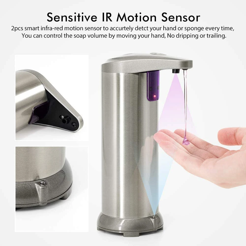 

Dispenser, Automatic Soap Dispenser Touchless, Infrared Motion Activated Sensor Stainless Steel Dish Liquid Hands-free Soap for
