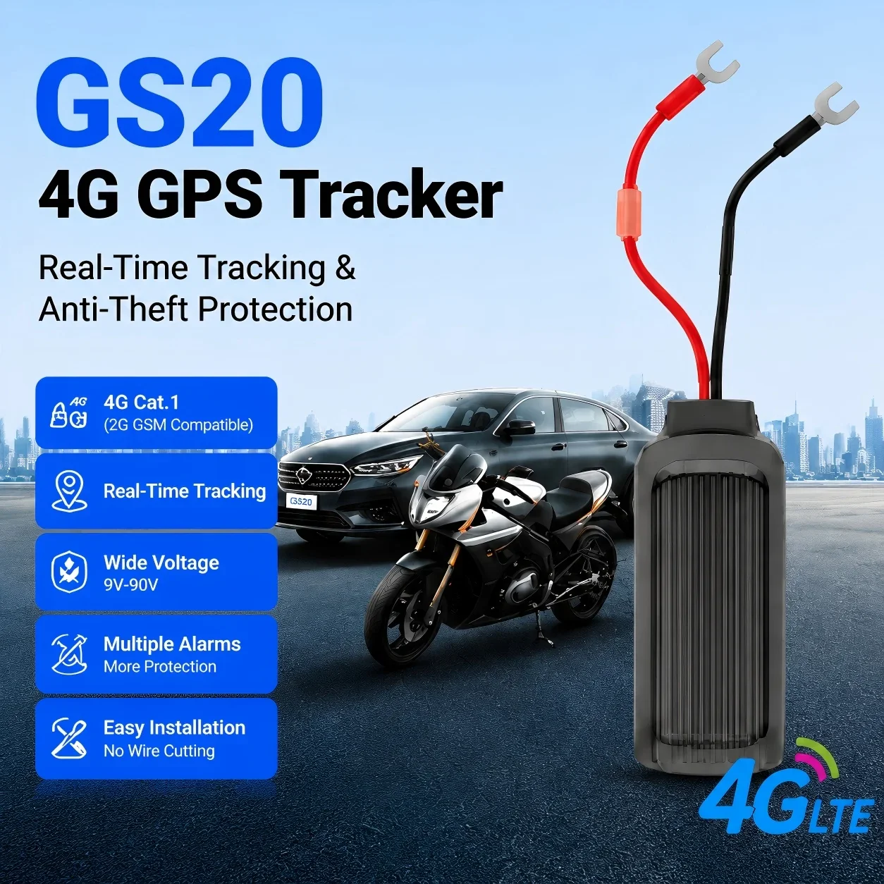 Фото GPS-трекер для транспортных средств 4G, проводная система защиты от угона, отслеживание в реальном времени, сигнализация с геозоной, широкий диапазон напряжения 9-90В №1