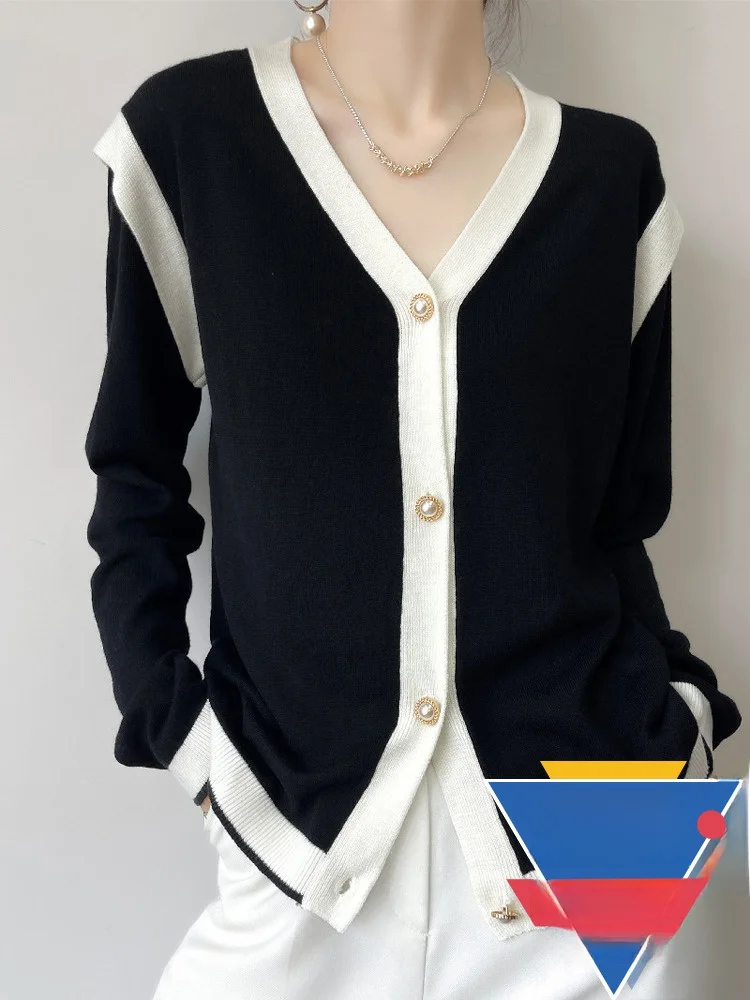 Весенне-осенняя одежда Камвольный черно-белый цвет в тон Изящный флисовый