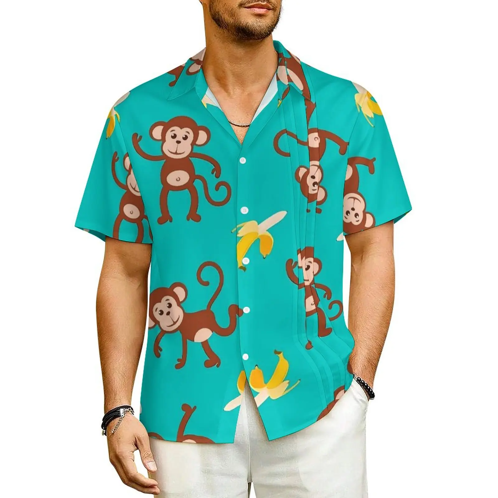 Пляжная рубашка с забавными обезьянами и бананами милые летние повседневные