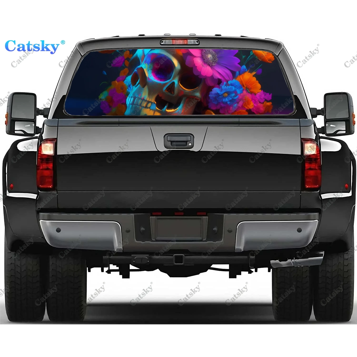 

Пользовательский цветочный принт черепа наклейка на заднее стекло автомобиля Наклейка на заднее стекло грузовика универсальная перфорированная виниловая графика