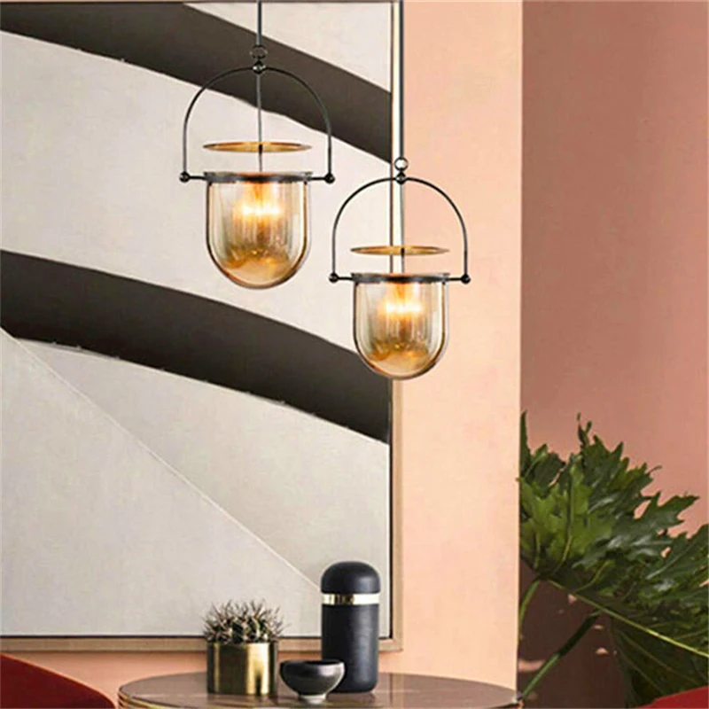 

Европейские металлические подвесные светильники из янтарного стекла в стиле ретро, для бара, ресторана, кофейни, неоклассический дизайн, пр...