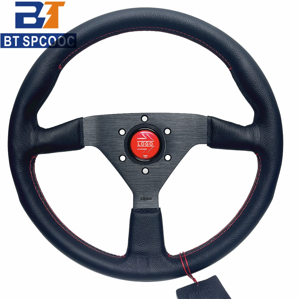 14 дюймовый гоночный руль из коровьей кожи плоская натуральная кожа с узором Личи