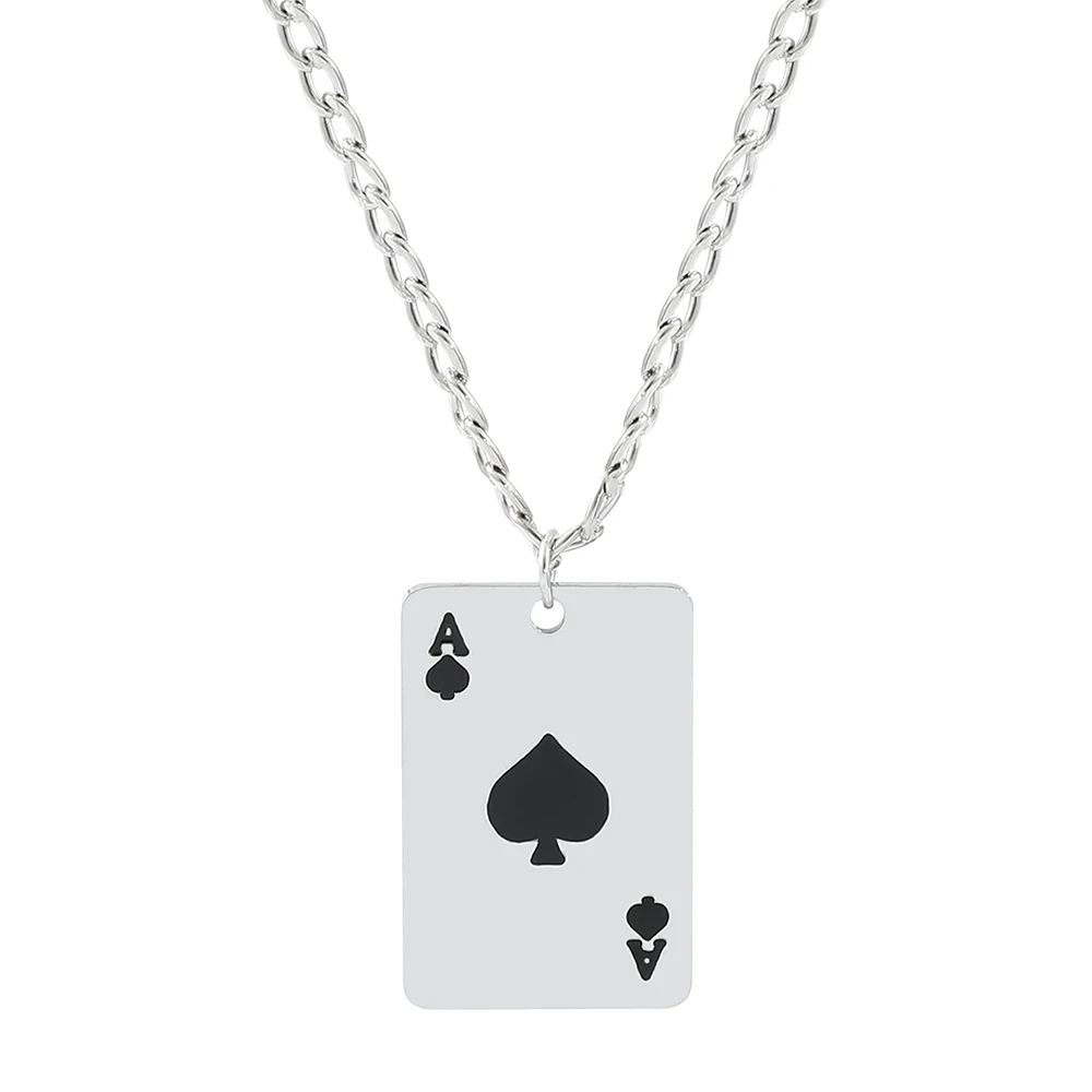 

Men Statement Poker Lucky Ace of Spades Pendant Necklace Red Black Silver Color Stainless Steel Jewelry Fortune Playing Cards