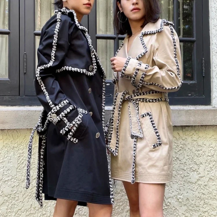 

Luxury Mid-length Double-breasted Trench Coat Casual Straight Coat with Belt 2022 Autumn Winter High-end Long Sleeve Windbreaker