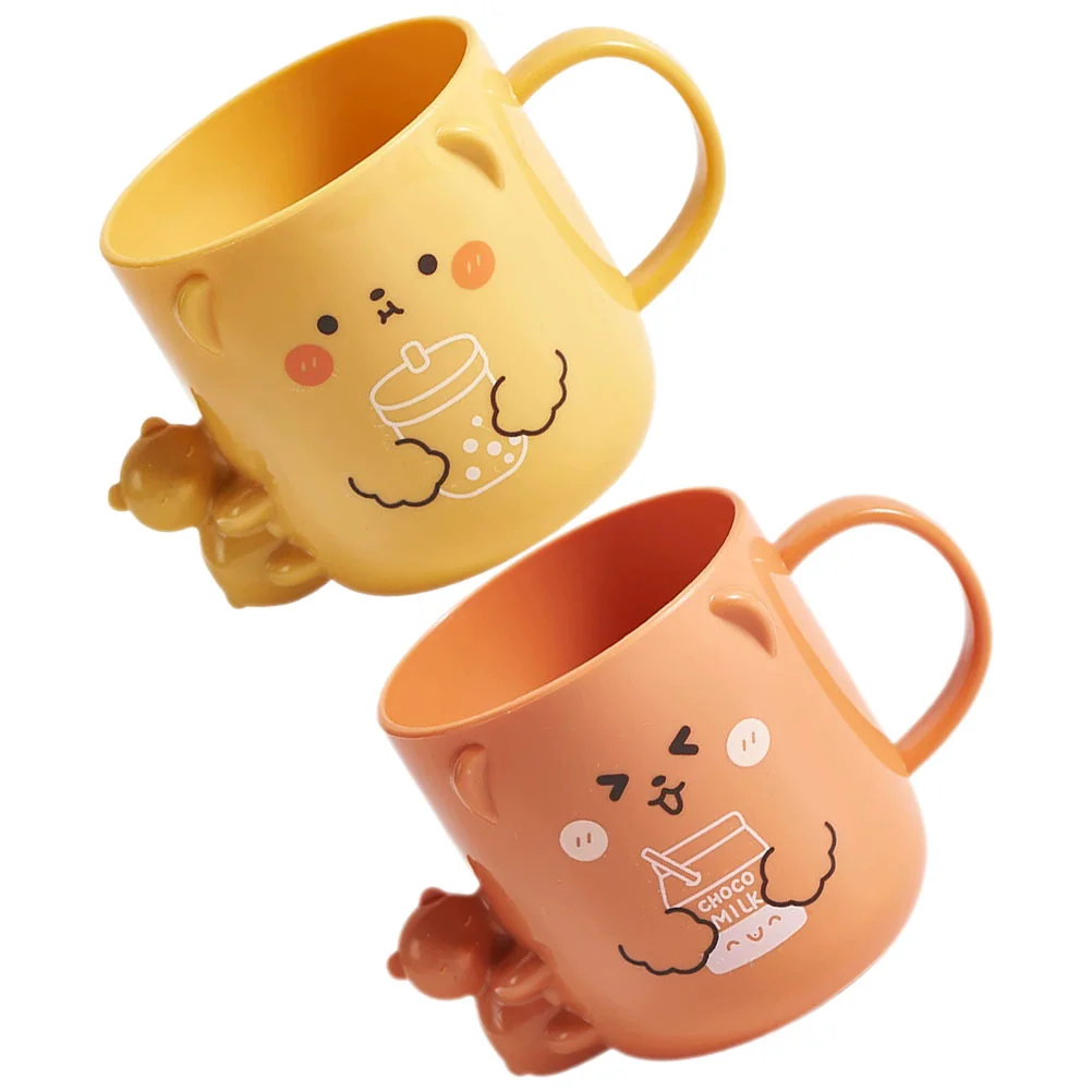 

2 Pcs Children's Plastic Mug Kids Cup Cute Mouthwash Cartoon Water Glasses Espresso Modeling