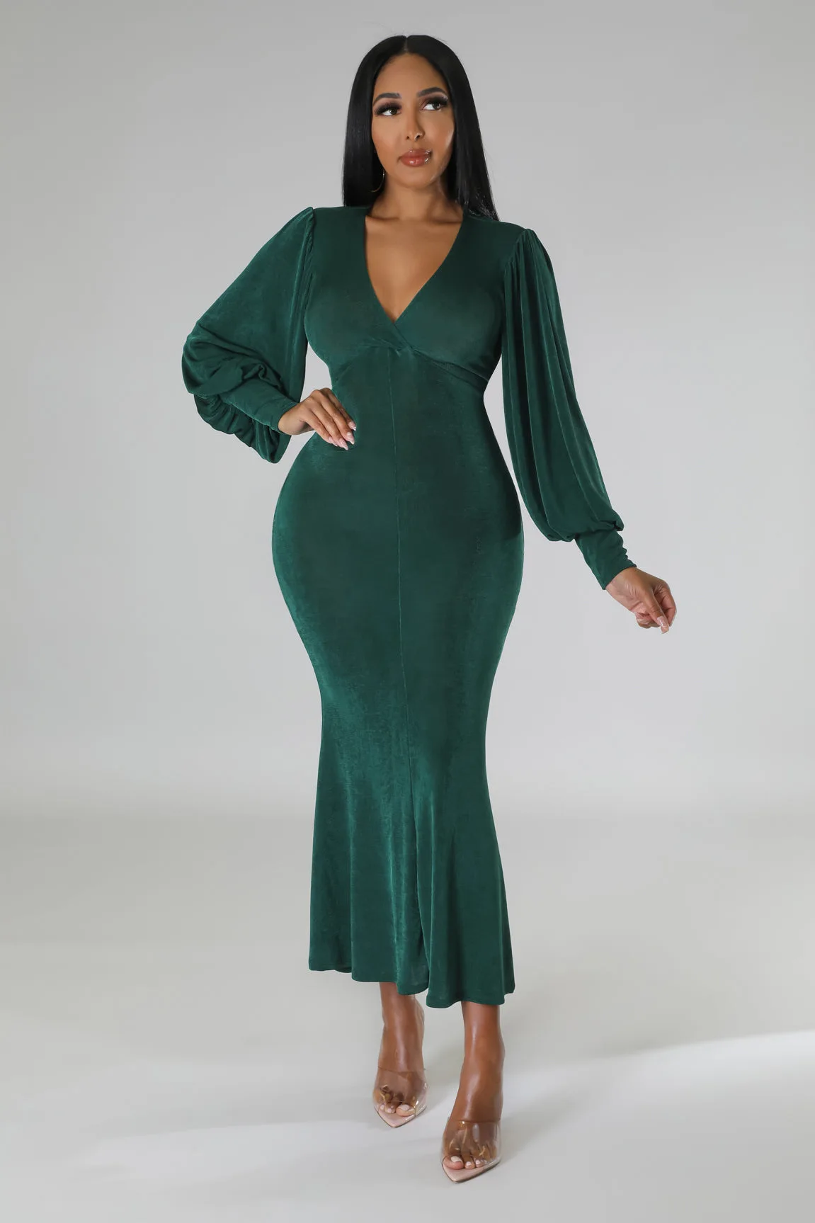 

Women Long Sleeve V Neck Bodycon Mermaid Maxi Dress Sexy Elegant Evening Party Dress