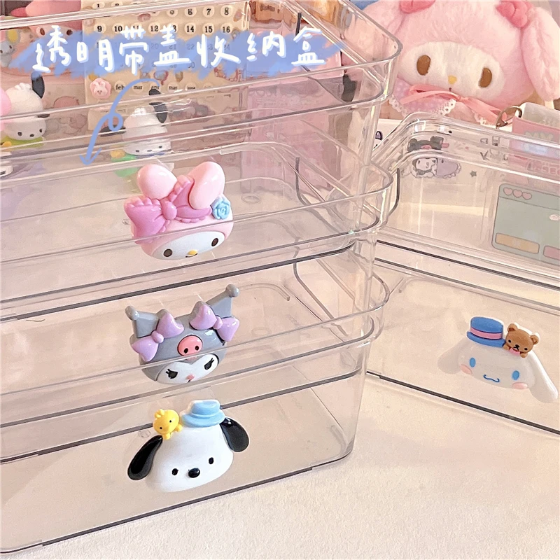 

Прозрачная коробка для хранения Kawaii My Melody Kuromi Cinnamoroll с крышкой аниме Sanrio девушка сердце Косметика канцелярские принадлежности коробка для х...