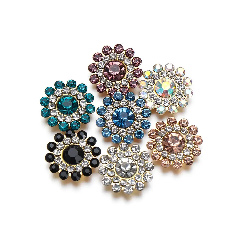 

14mm DIY Sparkling Flower-shaped Steel Bottom Crystal Glass Stone Hat Accessories Rhinestone Buttons Clothes Decoration