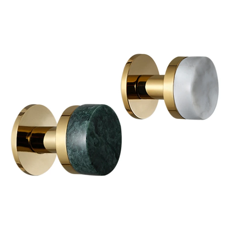 

2 Pcs Brass Coat Hook Gold Marble Pattern Hook Brushed Gold Copper Towel Coat Hook Free Punch White + Green