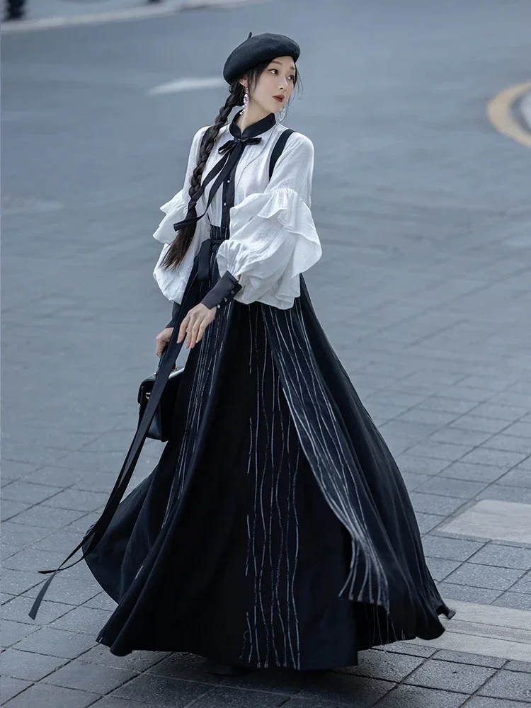 Новый оригинальный костюм в китайском стиле Hanfu с ремешком сзади и оборками по