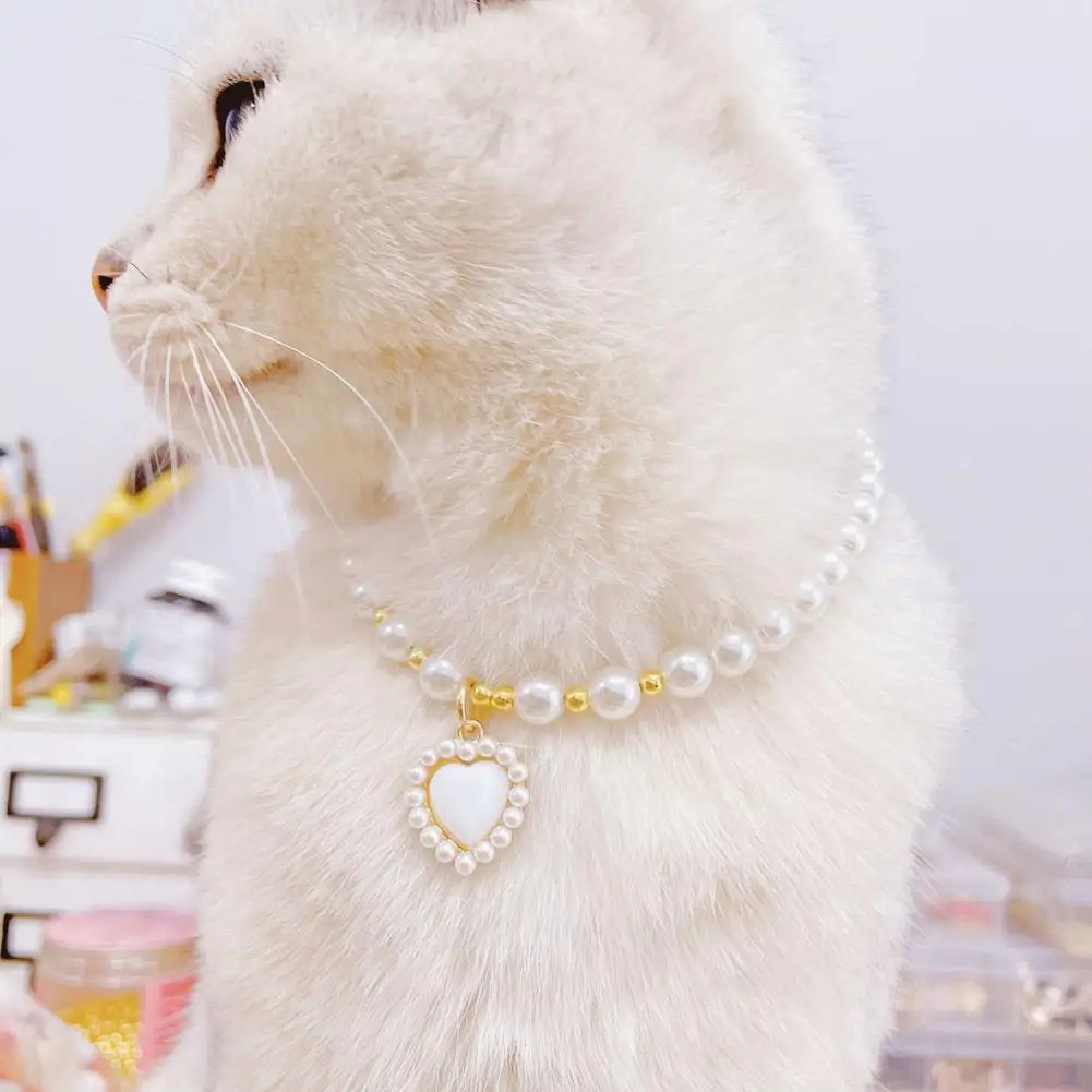 

Ожерелье для домашних животных, ошейник для домашних животных, кошка, имитация жемчуга, ожерелье с подвеской для фотографии