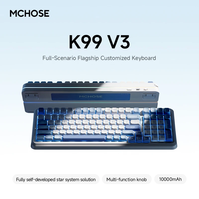 Фото Беспроводная механическая клавиатура MCHOSE K99 V3 с частотой опроса 8K, задержкой 0.125 мс, многофункциональной регулировочной ручкой и RGB-подсветкой (северо-западное расположение RGB) №2