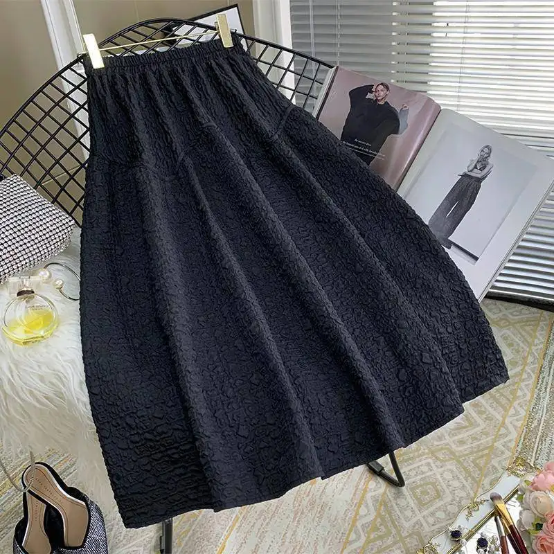 women's spring and autumn 2022 new high waist retro  French umbrella skirt mid-length  black dress  Casual  A-LINE