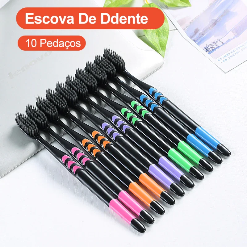

10 PCS Soft-Bristle Toothbrush Bamboo Charcoal Antibacterial Oral Hygiene Care Deep Cleaning Portable Travel Eco Friendly New