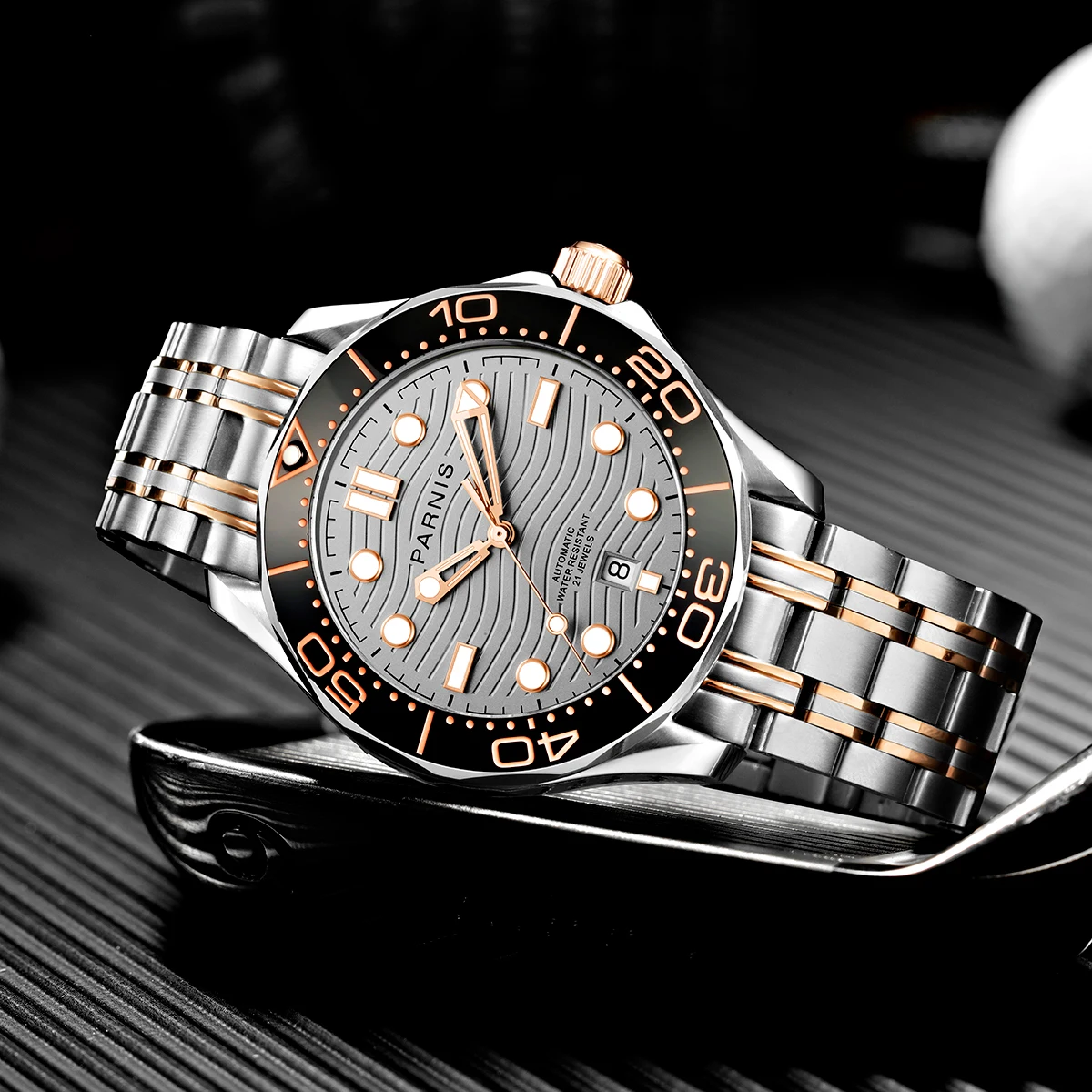 

Fashion Parnis 42mm Rose Gold Automatic Mechanical Men's Watch Calendar Stainless Steel Bracelet Sapphire Crystal Watches 2022