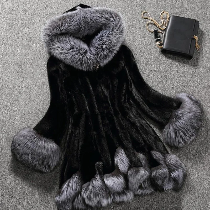 Женское зимнее пальто из искусственного меха норки повседневная утепленная шуба