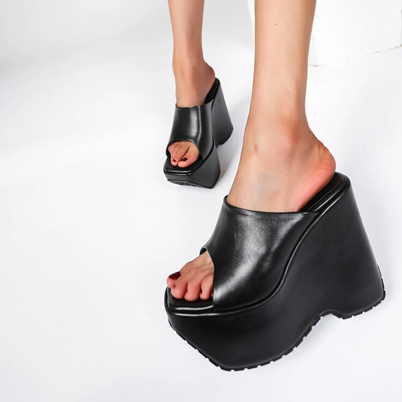 

Женские туфли на танкетке, натуральная кожа, атласные, удобные высокие танкетки, летние Тапочки