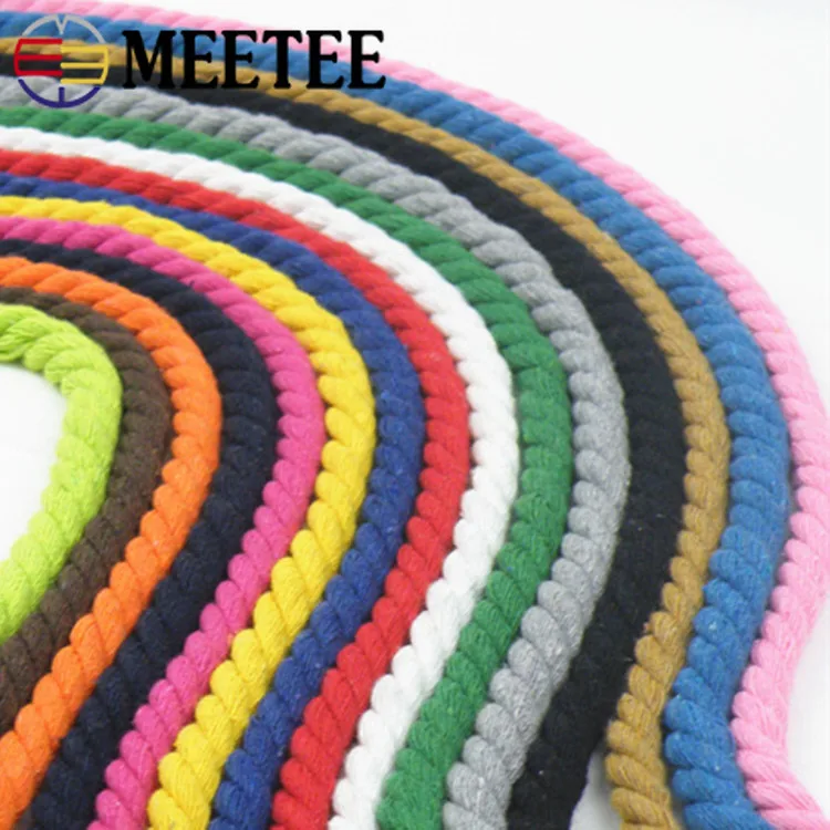 

8Meters 100% Cotton 10mm 3 Shares Twisted Cords Woven Rope String DIY Bag Drawstring Belt Strap Decor Accessories KY338